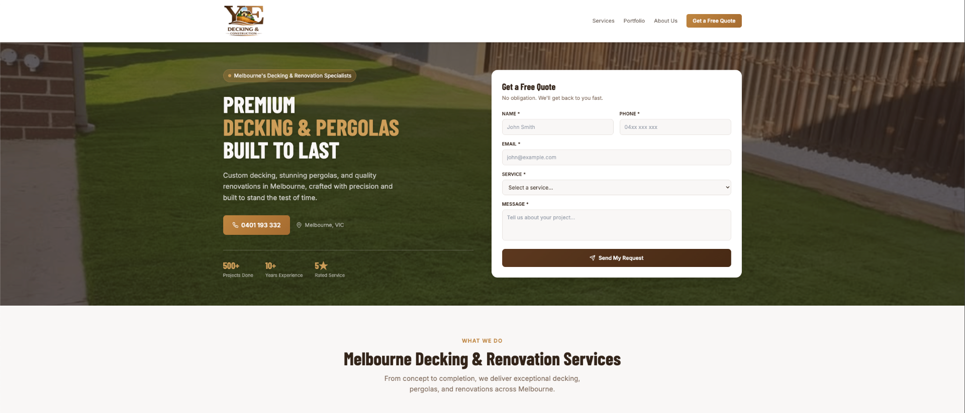 YE Decking Construction website screenshot